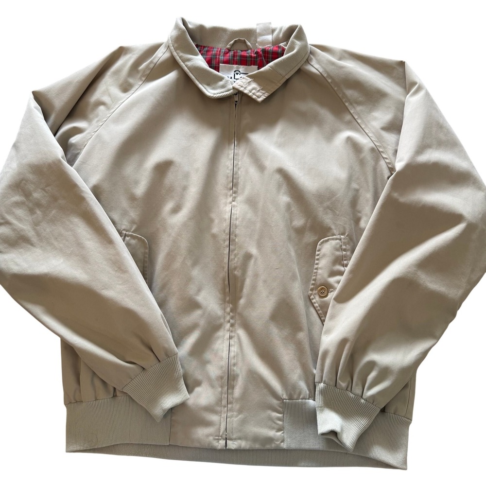 Vintage Woolrich Mens Tan Harrington Jacket Plaid Lined Size 44